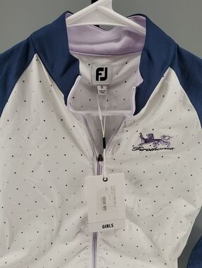 FootJoy Girls White Jacket with Navy Sleeves and Lavender Accents